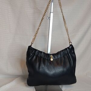 Ande Vintage Black Leather Clutch Closure  Shoulder Bag With Crossbody Strap
